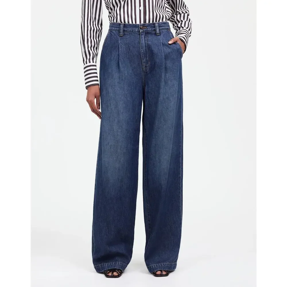 Madewell Women's Straight-Leg Wide Jeans in Dark Blue - Picture 1 of 12